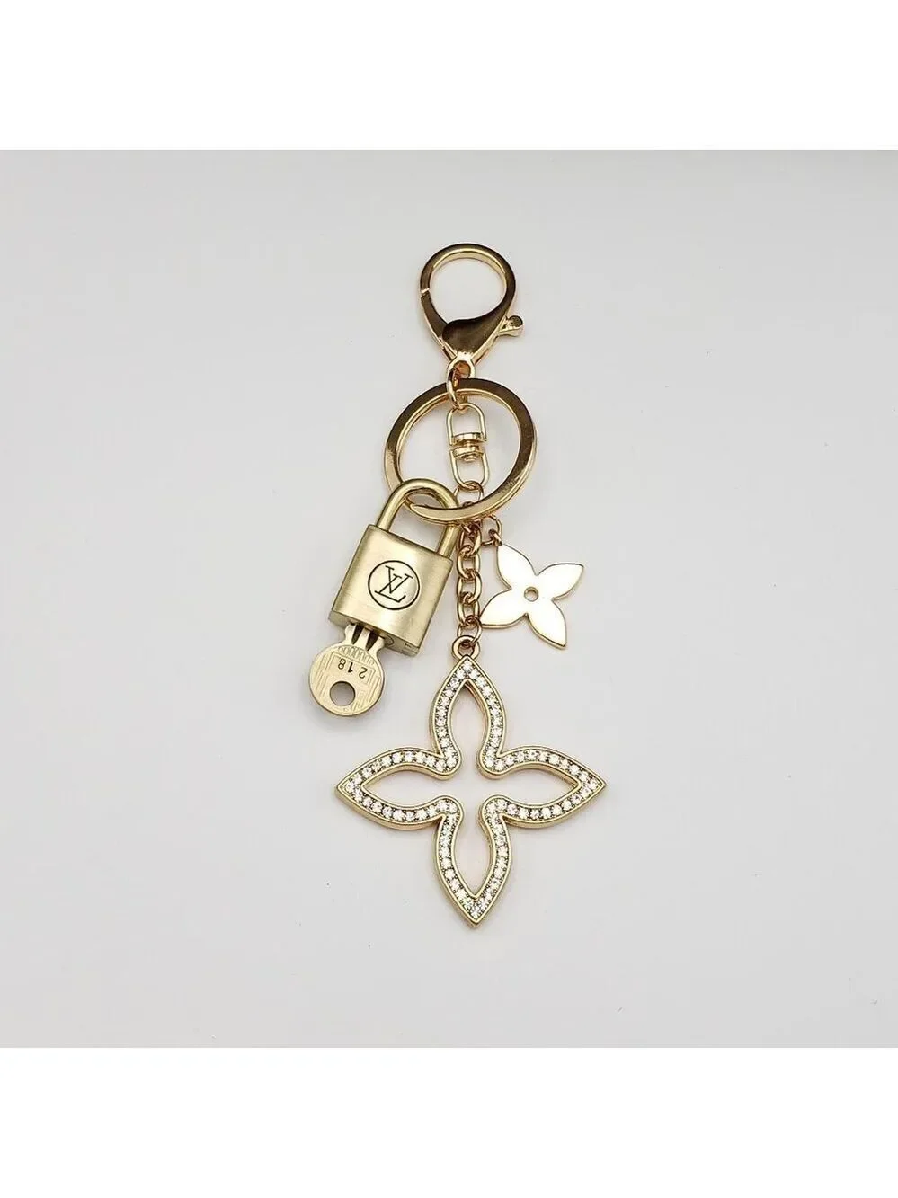 Authentic Louis Vuitton Lock & Key with Unbranded Clover Charm, Keychain